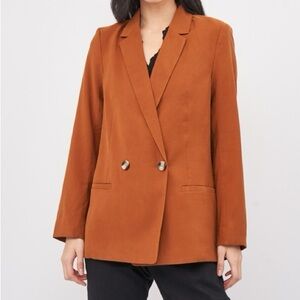 H&M Double-Breasted Long Blazer Jacket in Orange/Brown